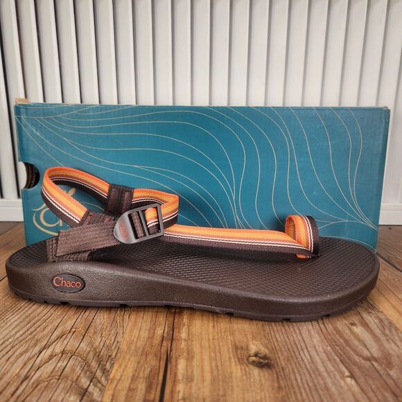 Chaco Bodhi Belt Java Sandals Mens 12 Orange Brown Toe Loop Strappy Beach Shoes - Picture 1 of 12
